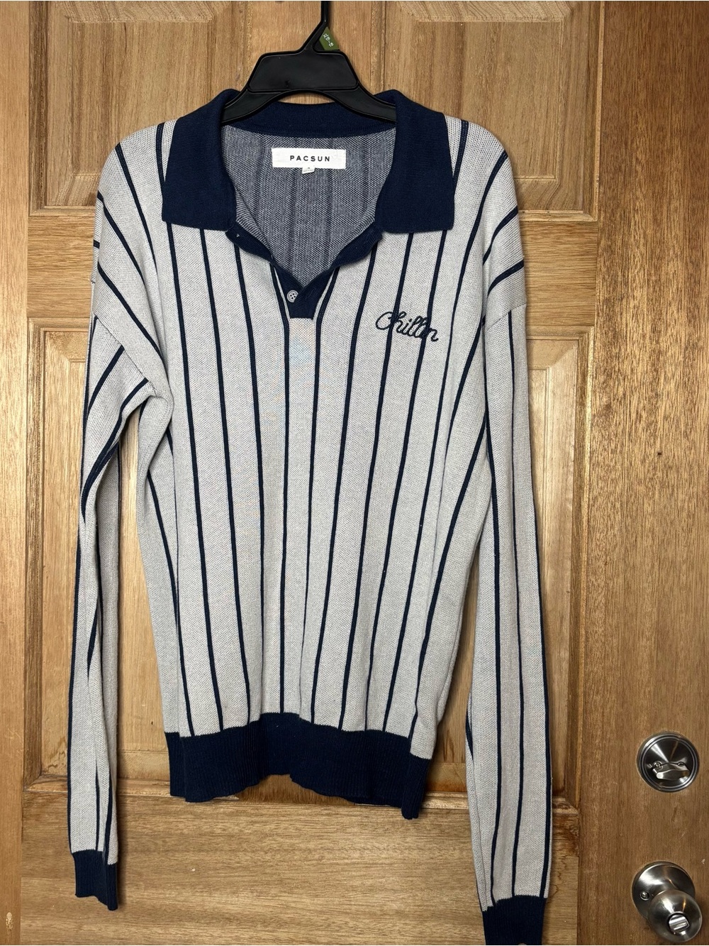 PacSun Navy & Light Gray Striped Knit Polo Sweater size S
